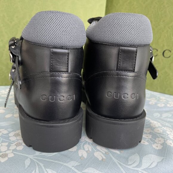 Gucci 718665 Black Leather Quebec Hi-top Calf Men's Sneakers Shoe, Sizes - Picture 11 of 16